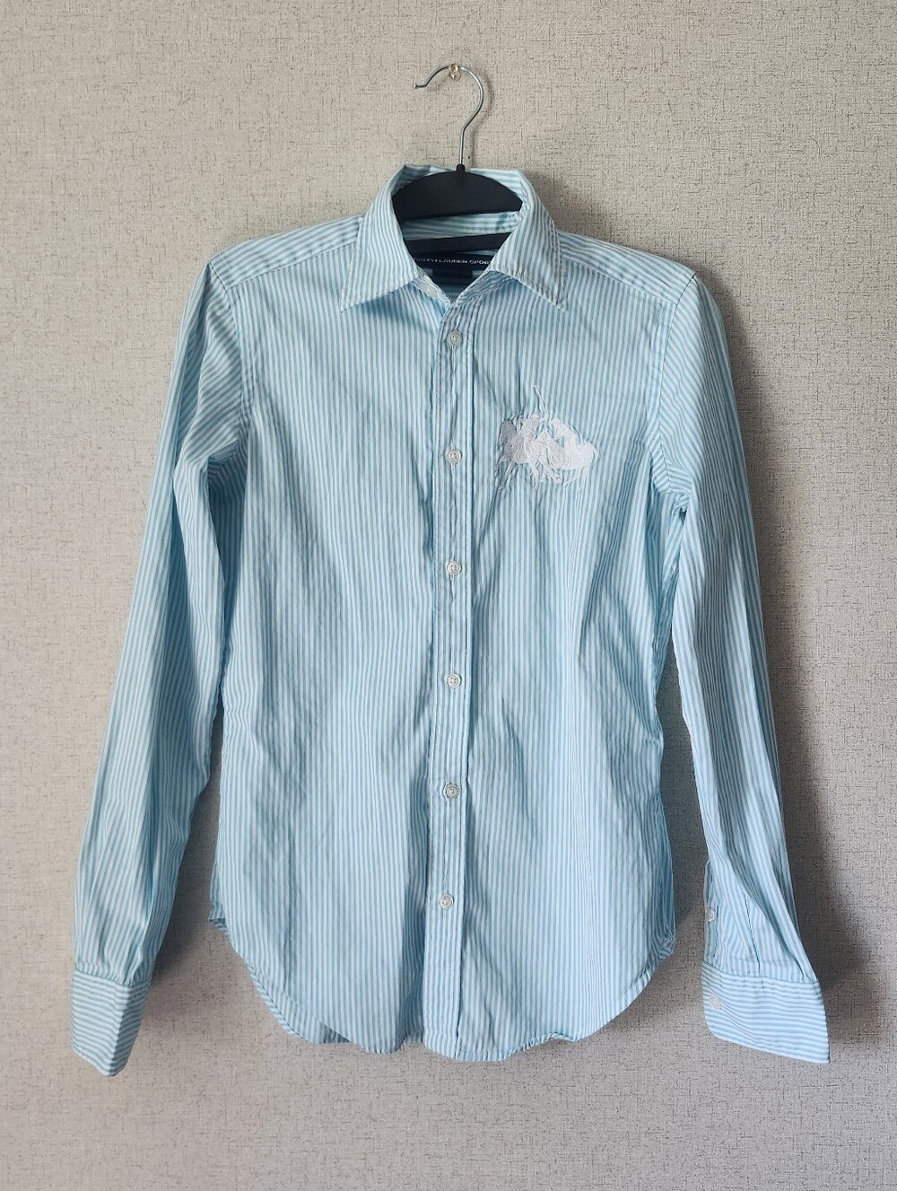 Vintage Light Blue And White Stripped Ralph Lauren Sport Cotton Polo Shirt